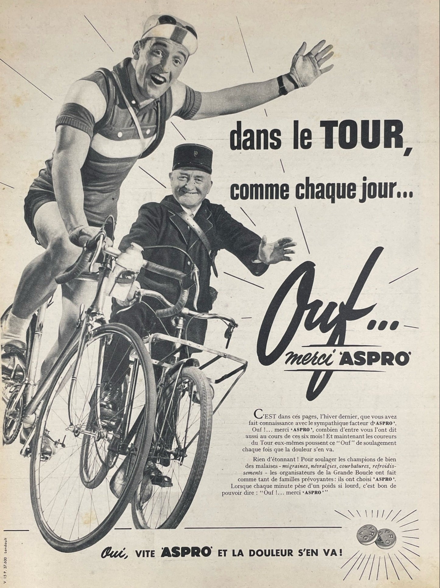 Publicité - Médecine - Aspro - Cycliste - 1956
