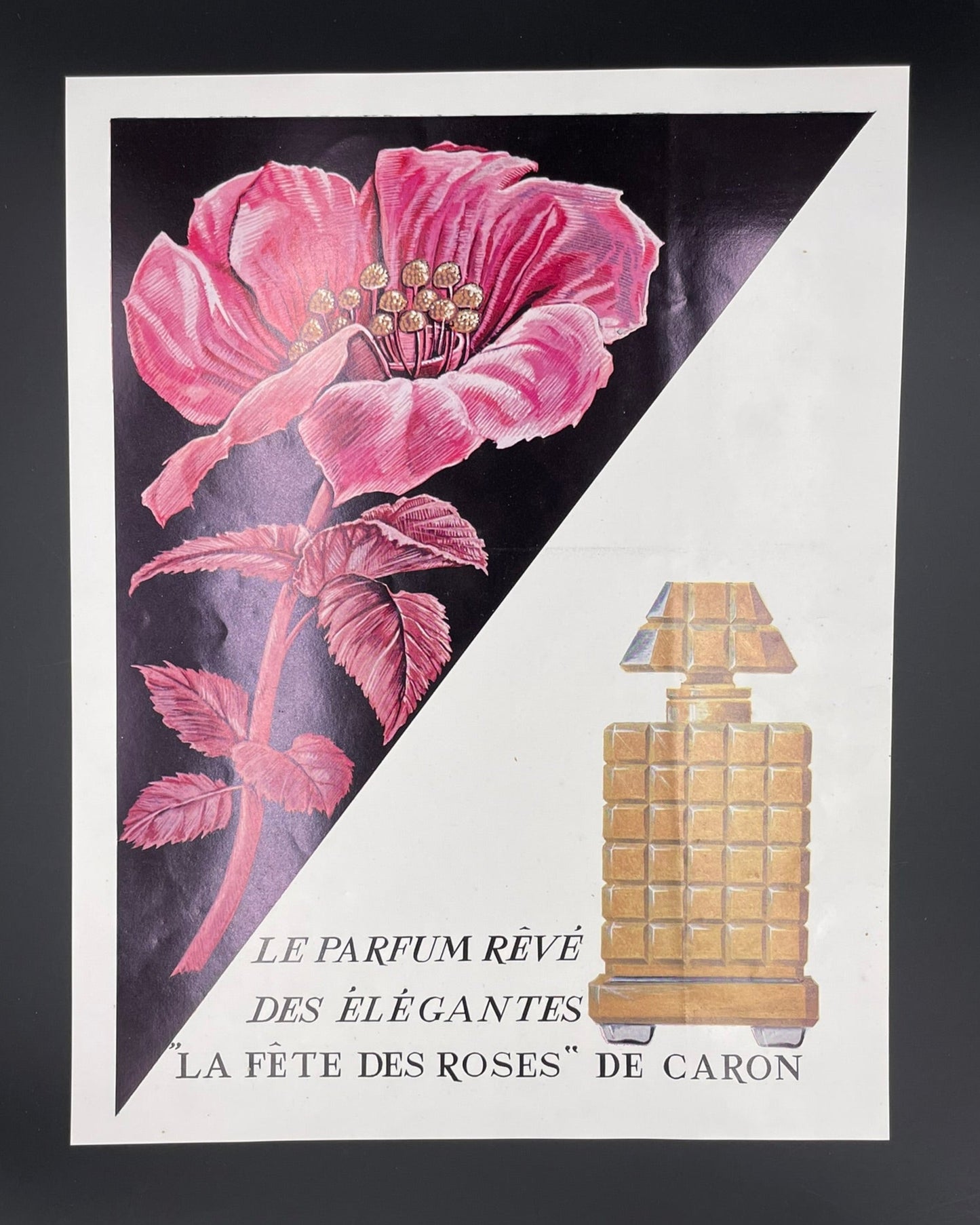 Publicité - Parfum - Caron - La Fête des Roses - flacon - 1946