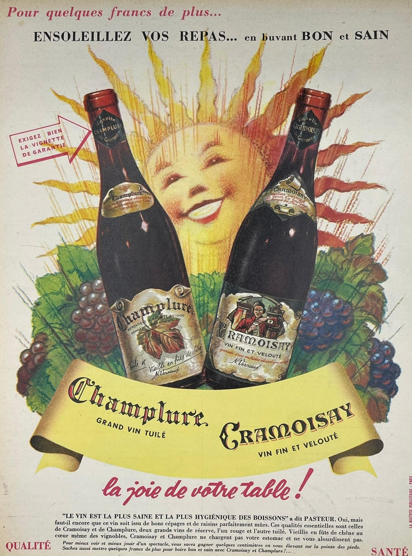 Publicite - Alcool - Champlure Cramoisay - 1958