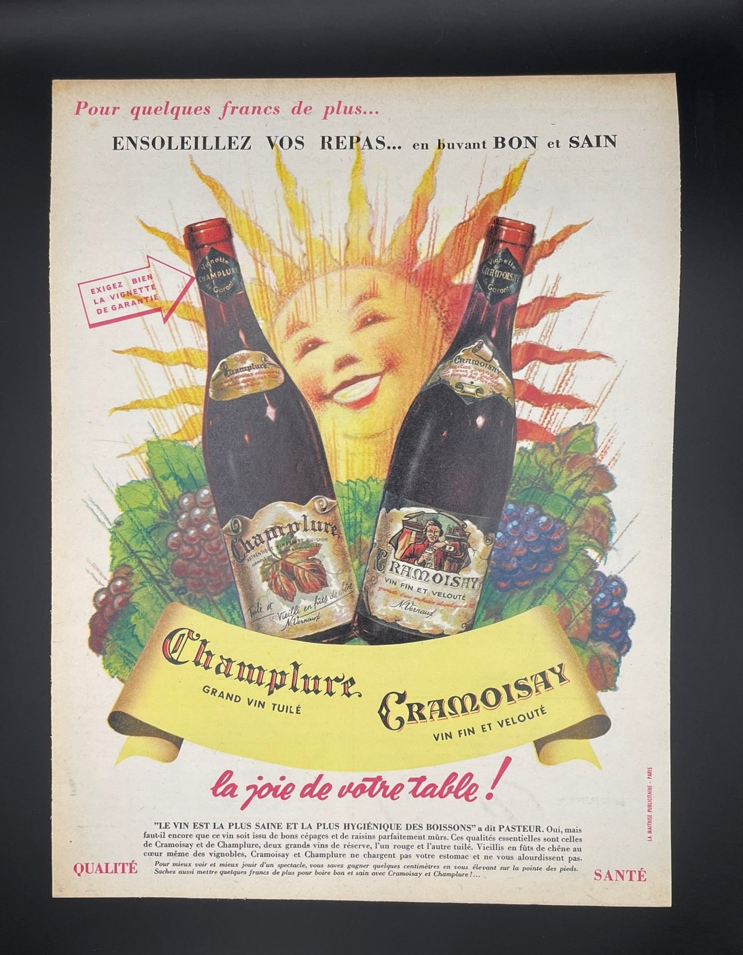 Publicite - Alcool - Champlure Cramoisay - 1958