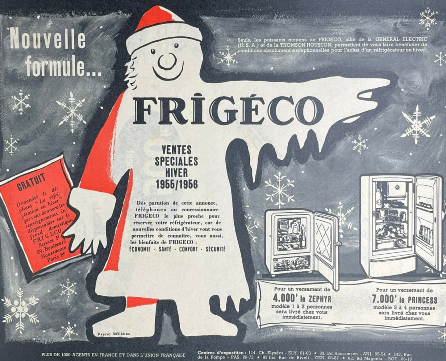 Publicité - Arts Ménagers - Frigeco - Noël - Savignac - 1955