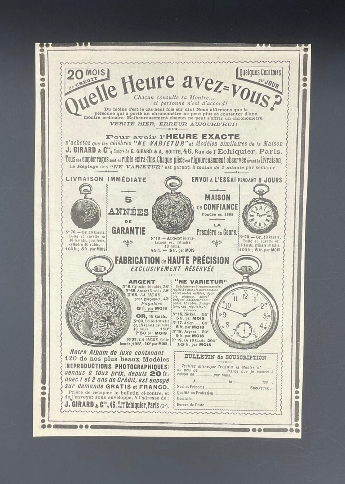 Publicité - Montre à Gousset - Girard - 1906
