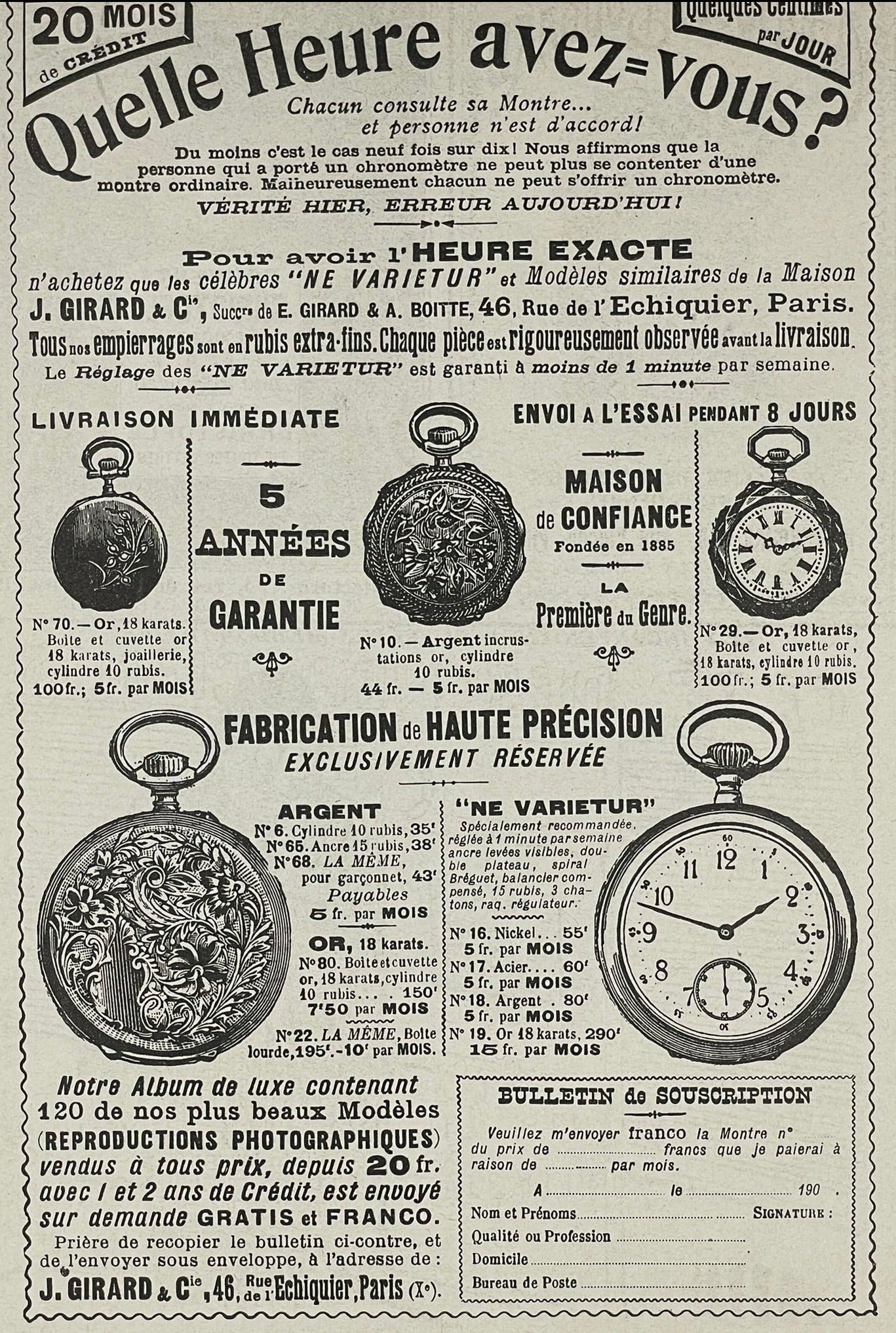 Publicité - Montre à Gousset - Girard - 1906