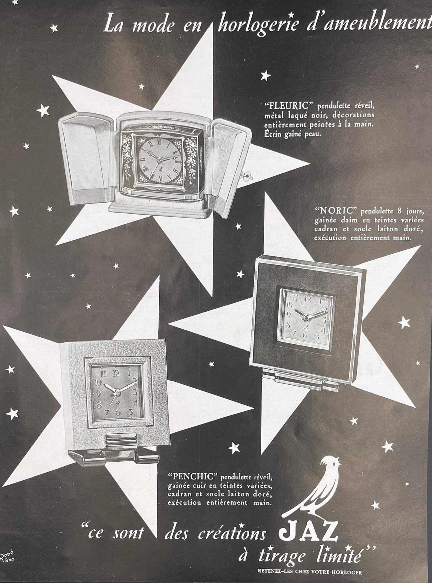Publicité - Horlogerie - Réveil - Jaz - Ravo - 1947