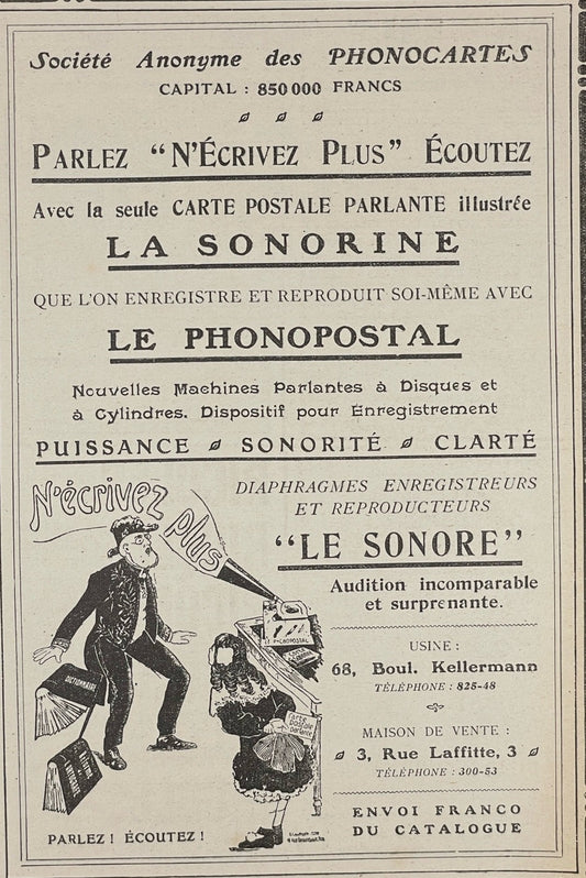 Publicité - Ecriture - La Sonorine - 1907