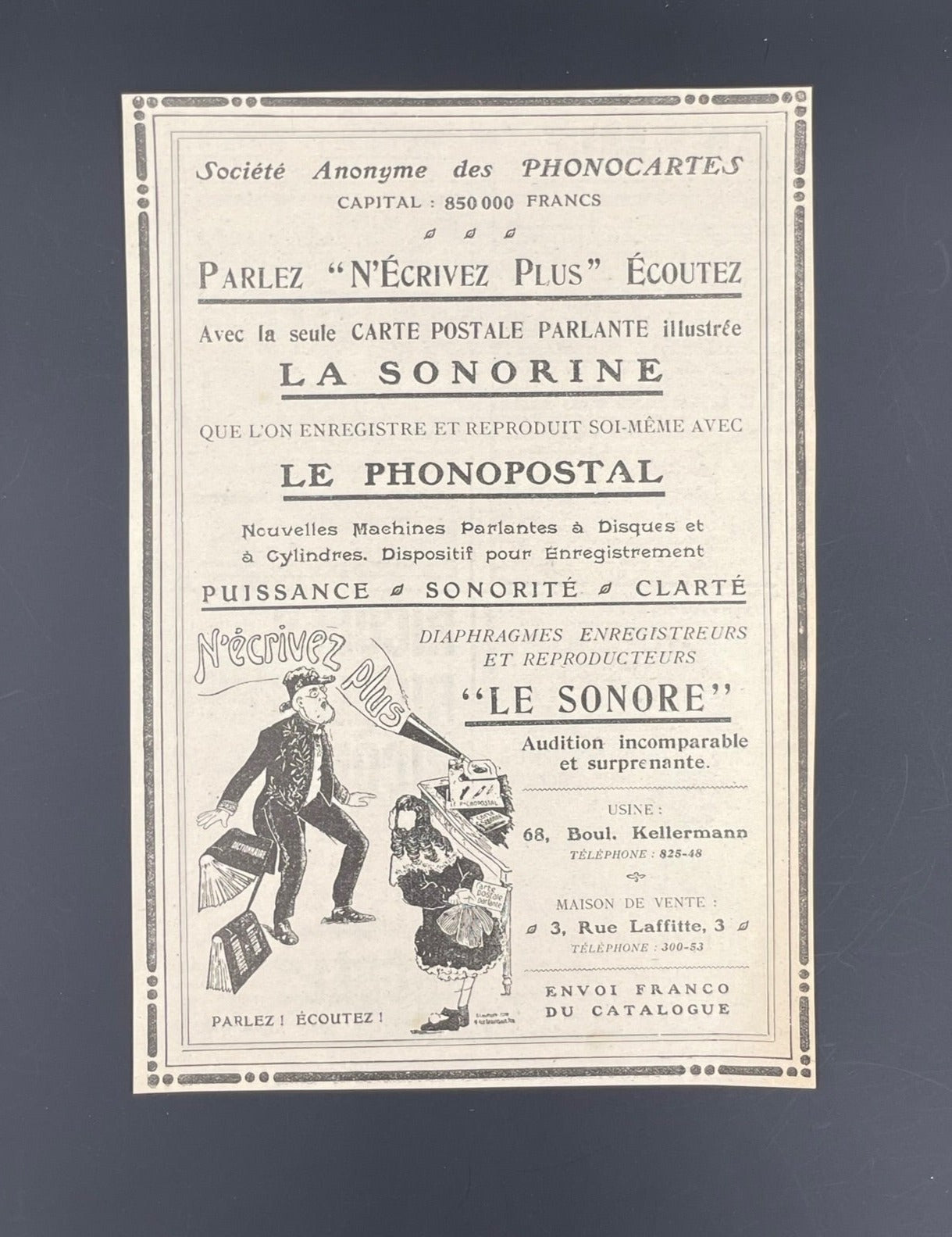 Publicité - Ecriture - La Sonorine - 1907