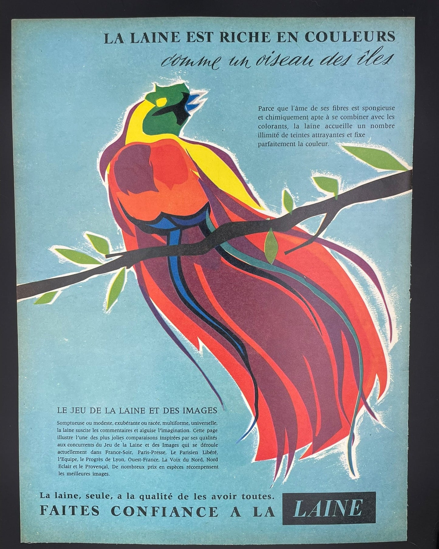 Publicité - Mode - Laine - Oiseau - 1958