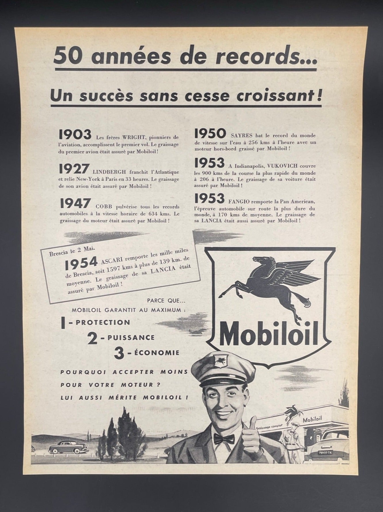 Publicité - Station Service - Mobiloil - 1954