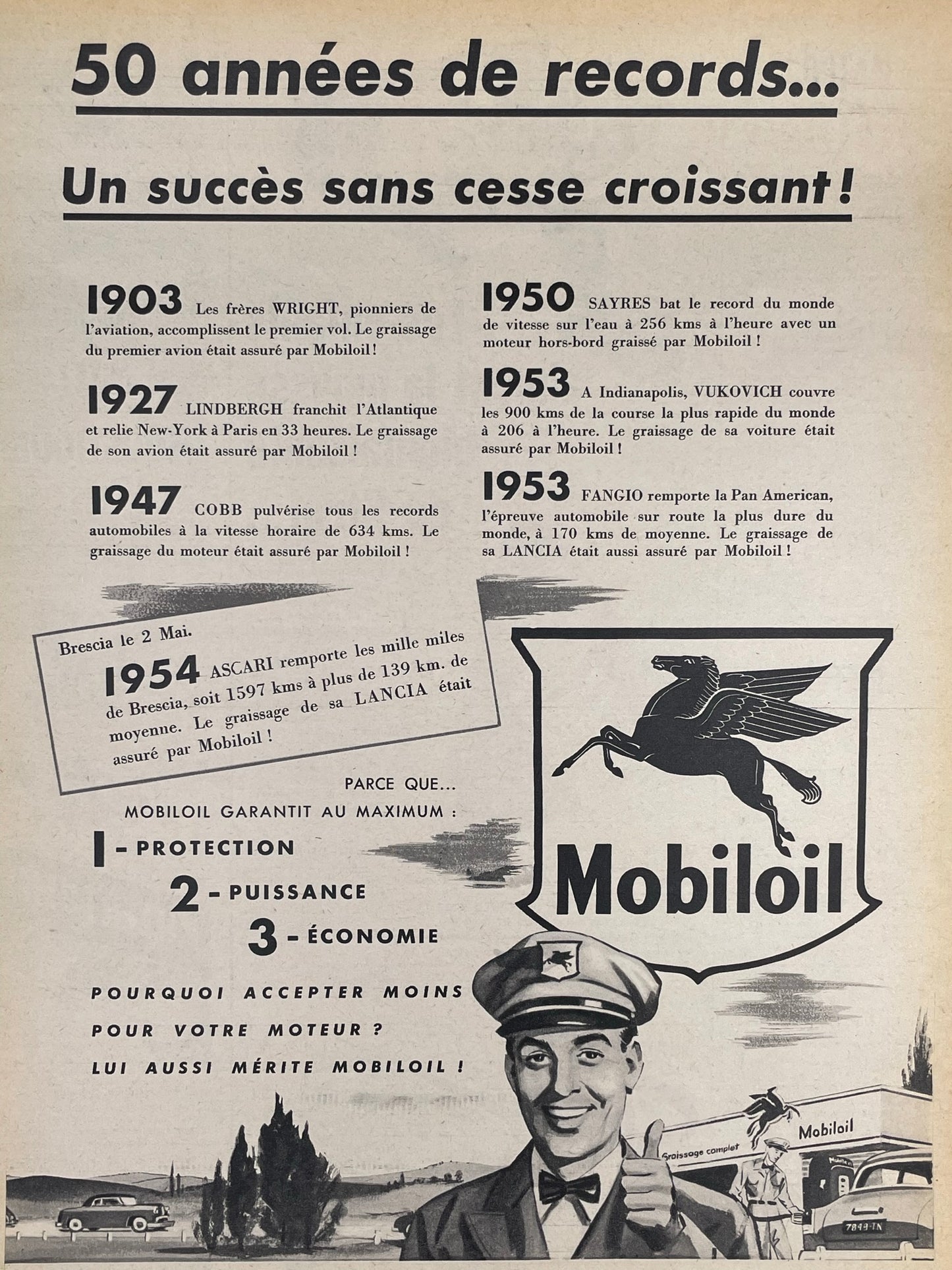 Publicité - Station Service - Mobiloil - 1954