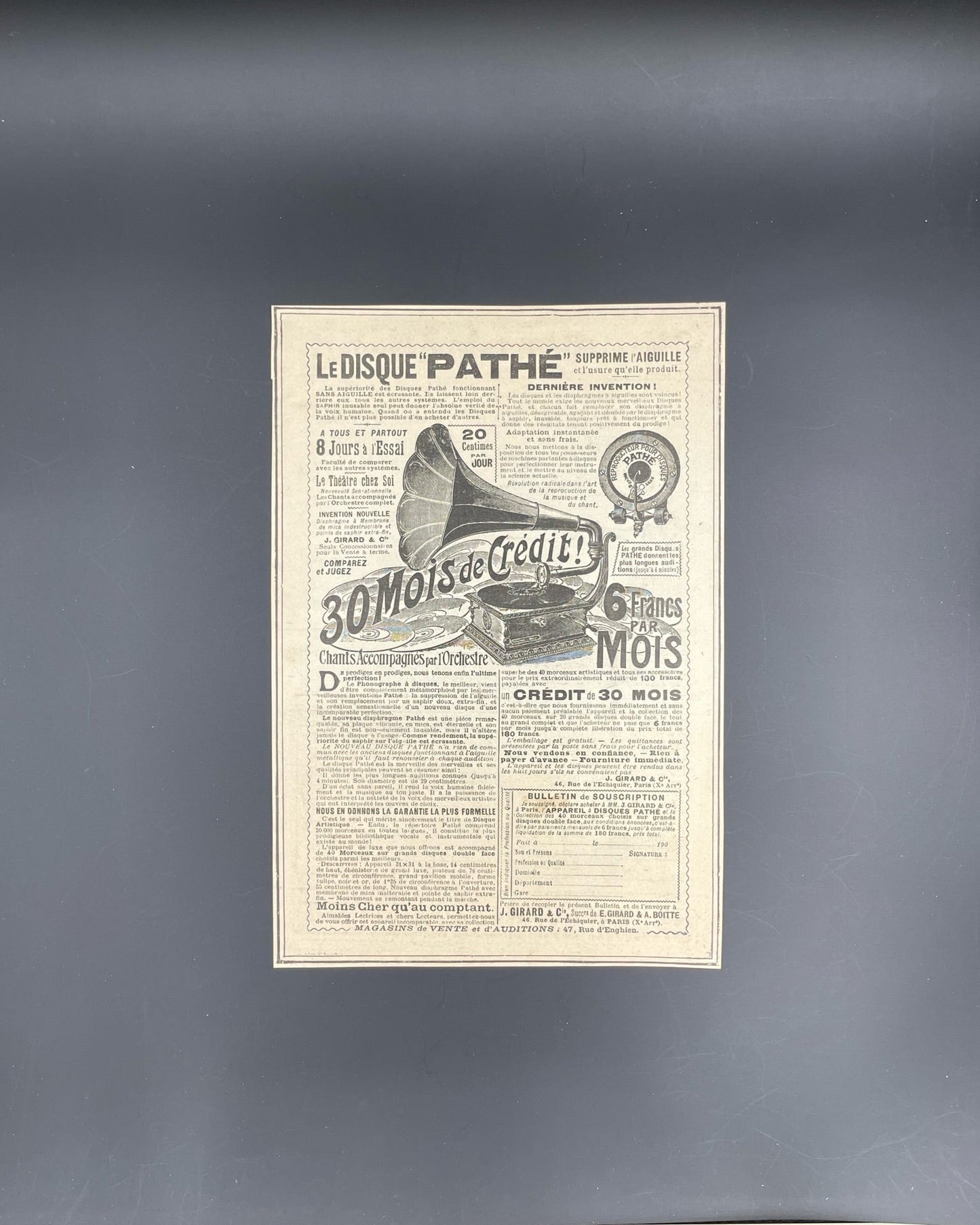 Publicité - Loisirs - Musique - Pathé - 1909