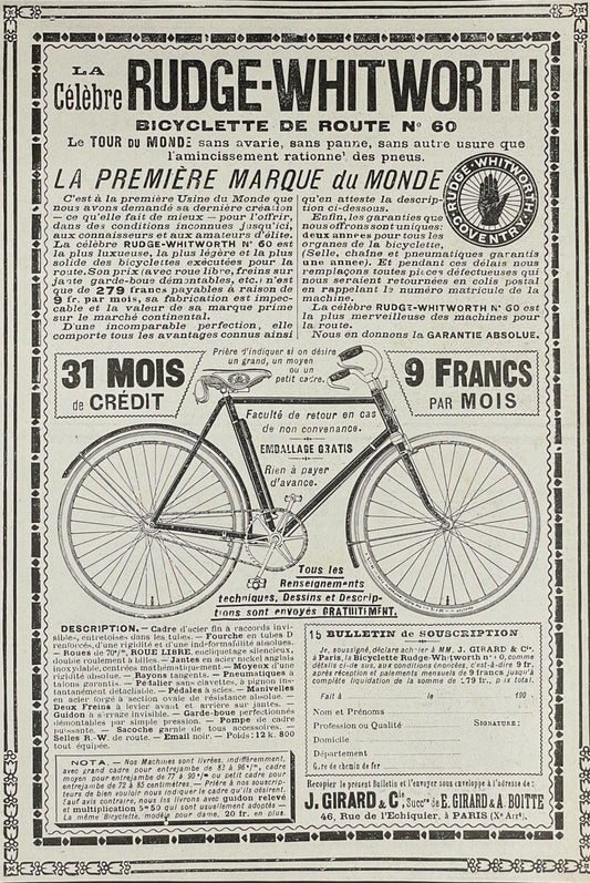 Publicité - Cyclo - Rudge Whitworth - 1910