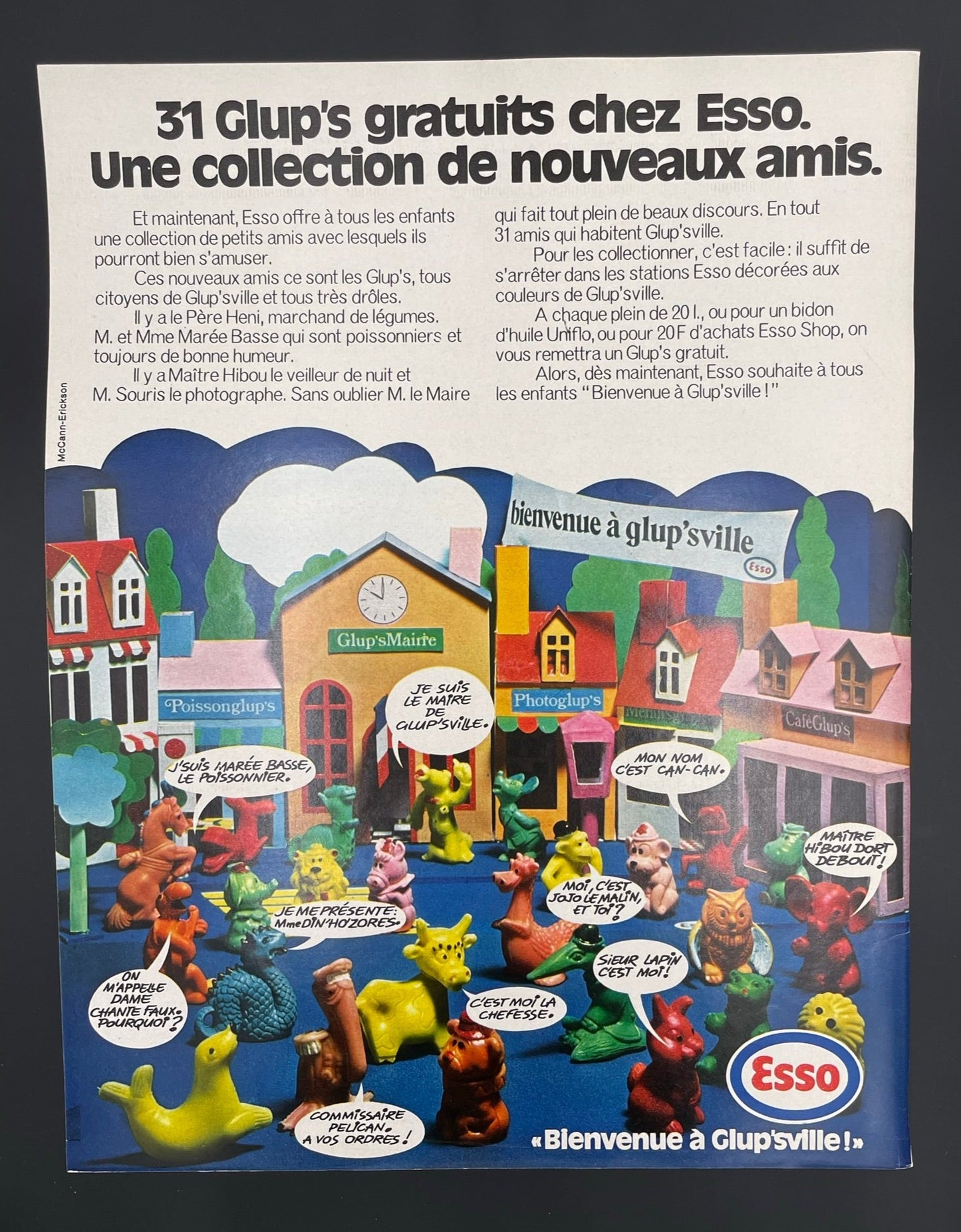 Publicité - Station Service - Esso - Glup's - 1972