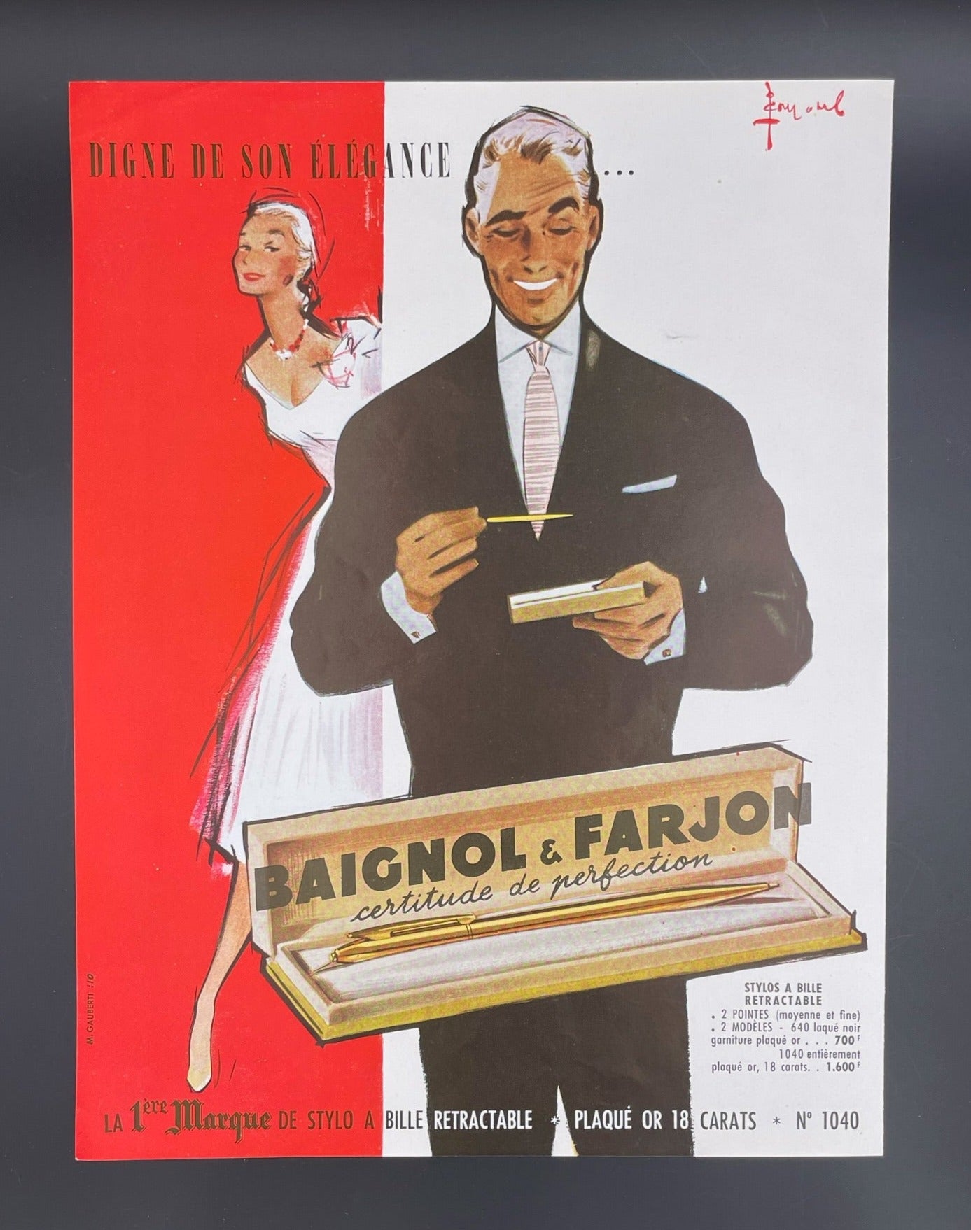 Publicité - Ecriture -Baignol & Farjon - Pierre Couronne - 1956