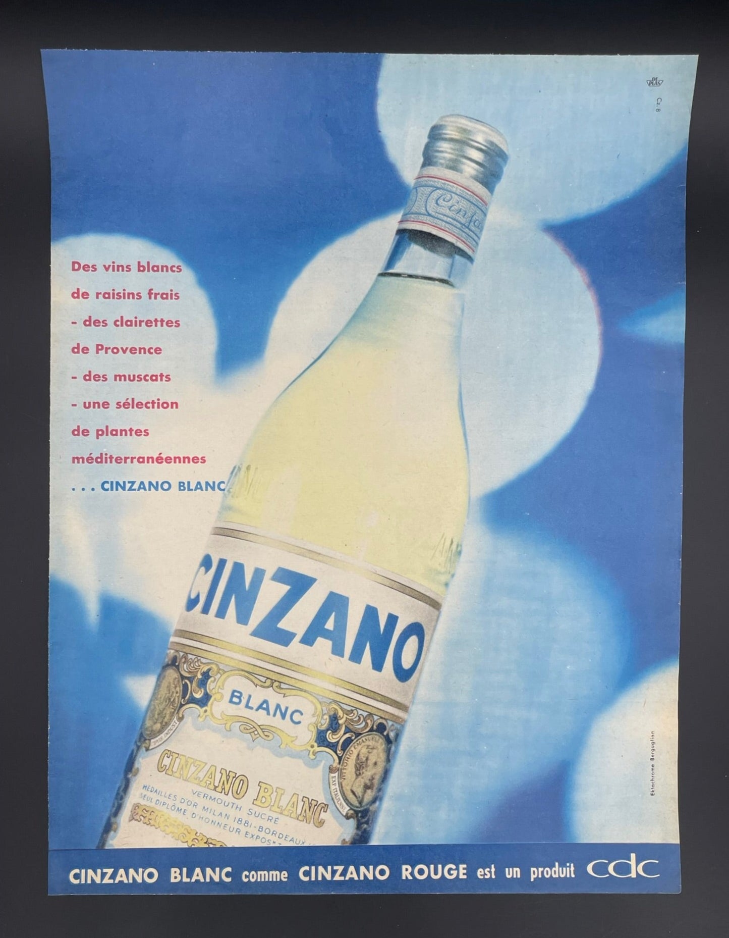 Publicité  - Alcool - Cinzano blanc - 1958