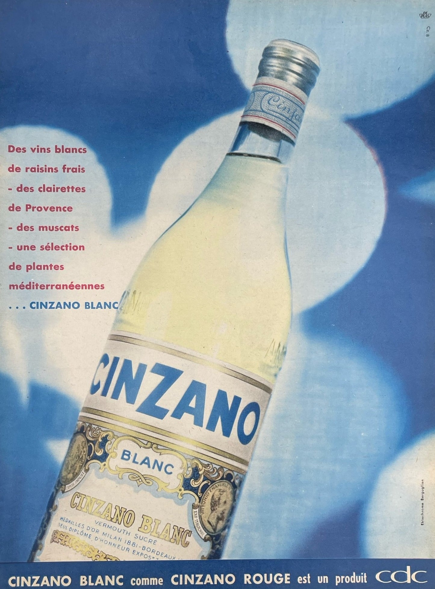Publicité  - Alcool - Cinzano blanc - 1958