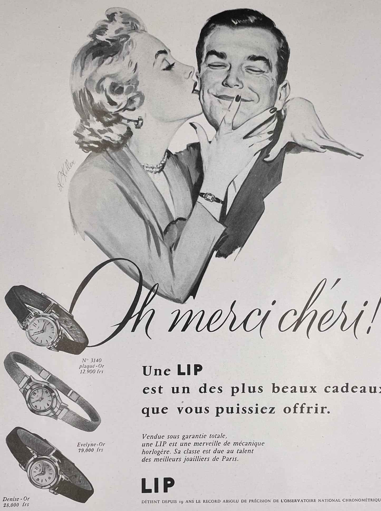 Publicité - Horlogerie - Lip - Keller - 1956