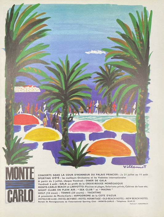 Publicité - Voyage - Monte Carlo - Bernard Villemot - 1965