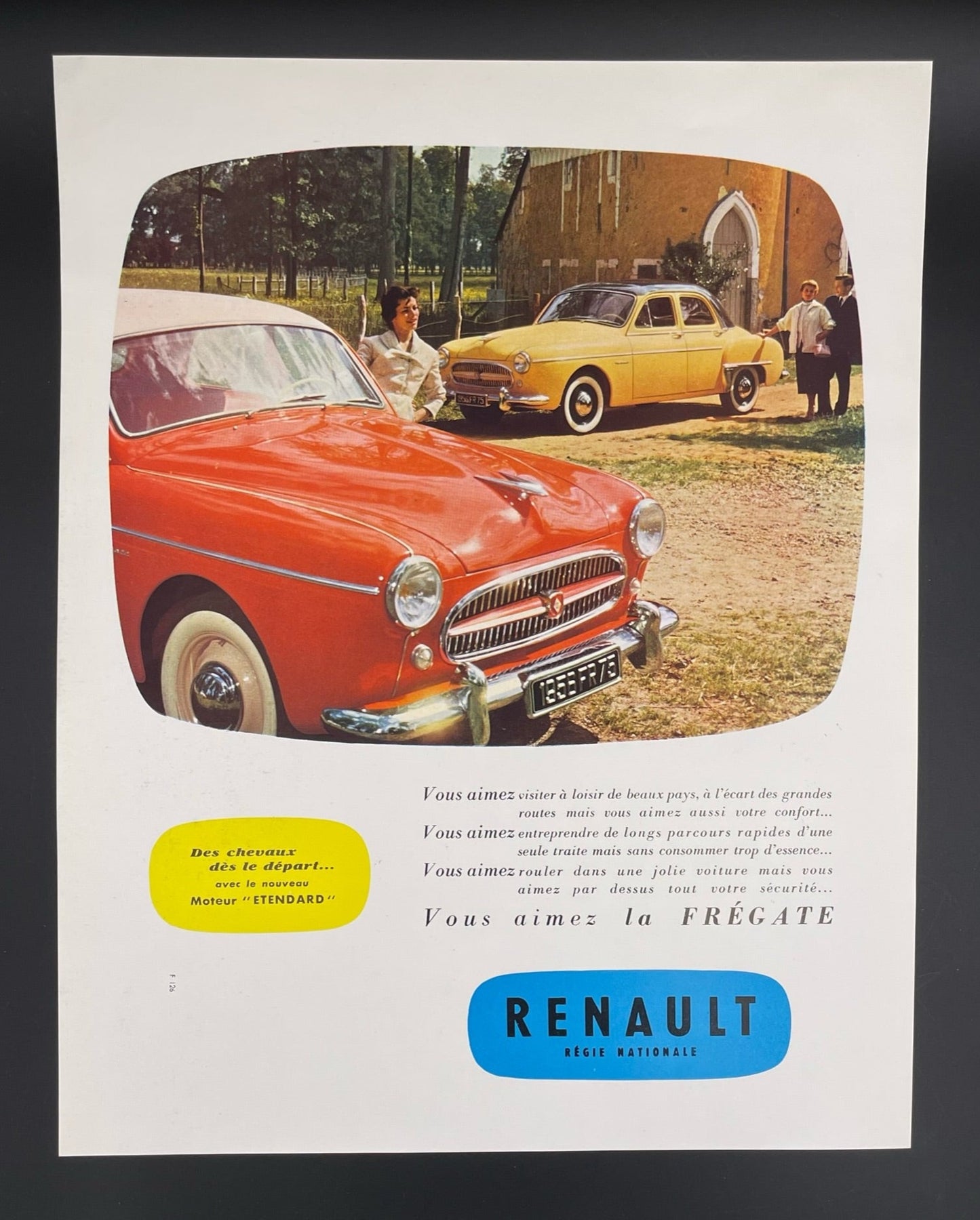 Publicité - Automobile - Renault - Frégate rouge  jaune - 1955