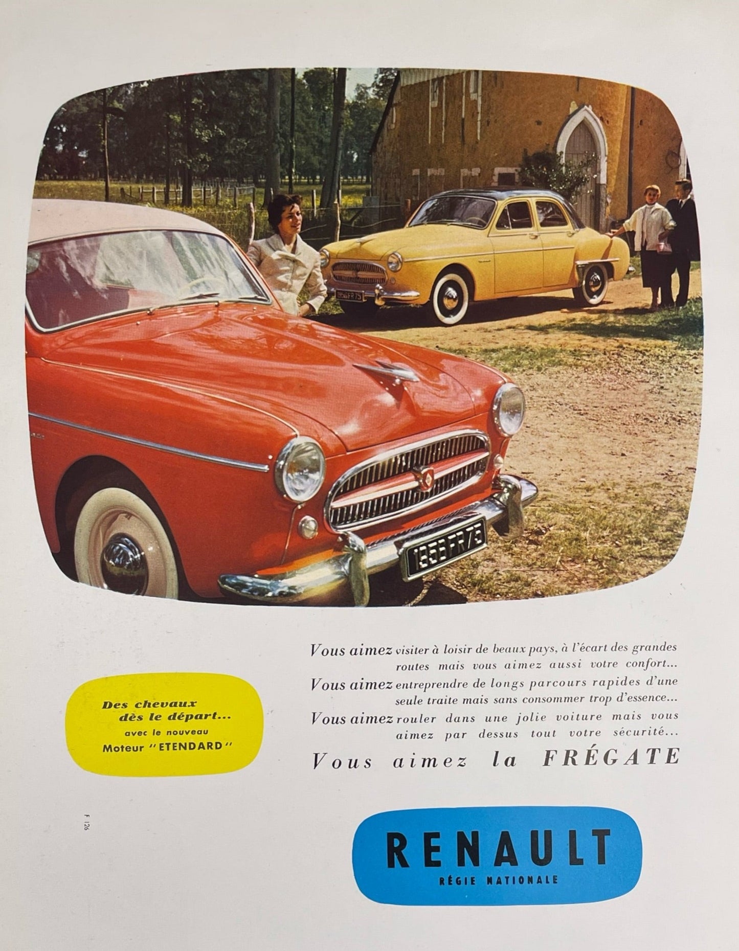 Publicité - Automobile - Renault - Frégate rouge  jaune - 1955