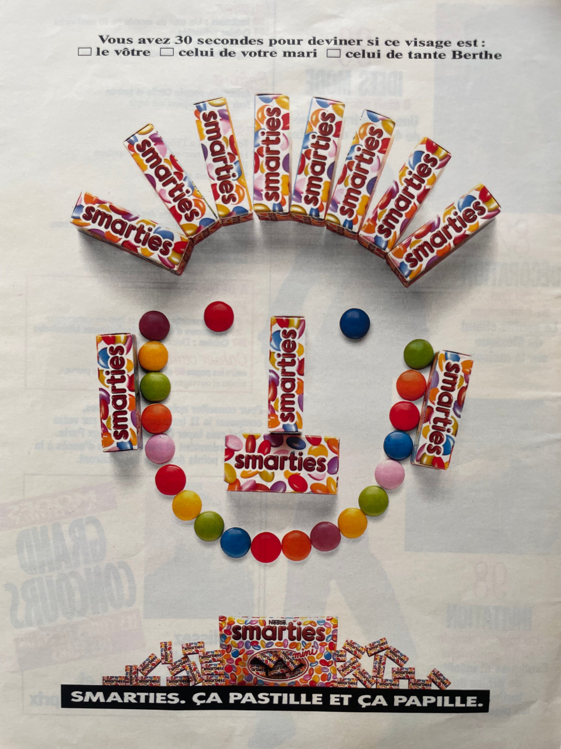 Pub vintage publicité Smarties annee 1980 déco nostalgie pop culture confiserie rétro 