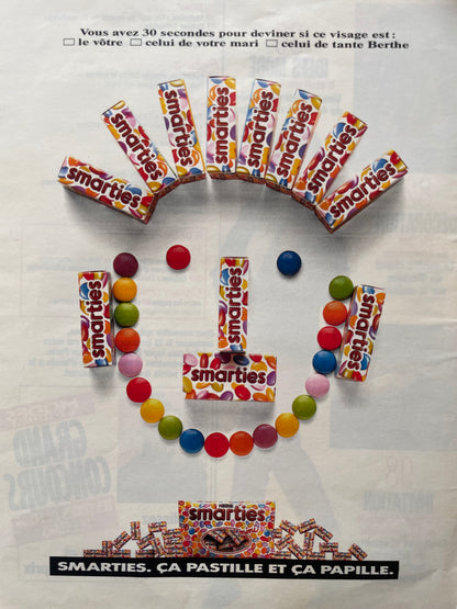Pub vintage publicité Smarties annee 1980 déco nostalgie pop culture confiserie rétro 